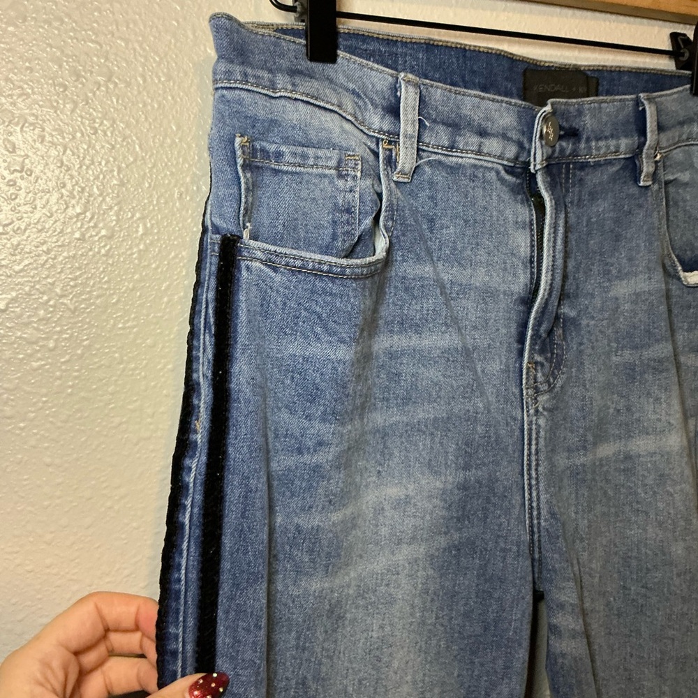 Kendall + Kylie The Icon Jeans Size 31 Side Velvet Stripe Raw Hem